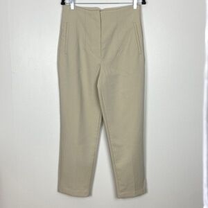 Zara Pants Womens Large Cream High Waisted Tapered Leg Trousers Seamed Darts